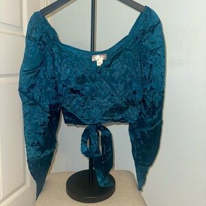 Band of the free long sleeve jacquard satin Camille crossover top